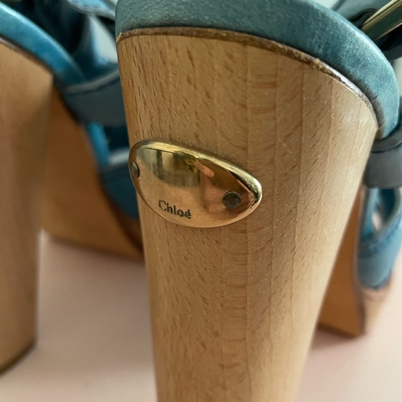 New Chloe Wood Chunky High Heel Leather Sandals with dust bag Size 40.5 - Picture 9 of 9